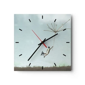 Horloge murale - Pendule murale - Une silhouette soulevée par une grosse graine de pissenlit - 30x30cm - Cerfs-volants, pissenlits, vent - Décoration murale moderne pour le salon et la chambre ARTTOR