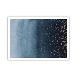 Affiche - Poster - Dégradés bleus avec de subtils accents dorés - 100x70cm - Composition - phases bleues - Décoration murale moderne pour le salon et la chambre ARTTOR