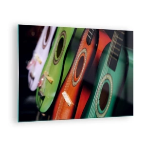 Impression sur verre - Image sur verre - Guitares colorées en rangée - 70x50cm - La guitare a plusieurs couleurs - Décoration murale moderne pour le salon et la chambre ARTTOR