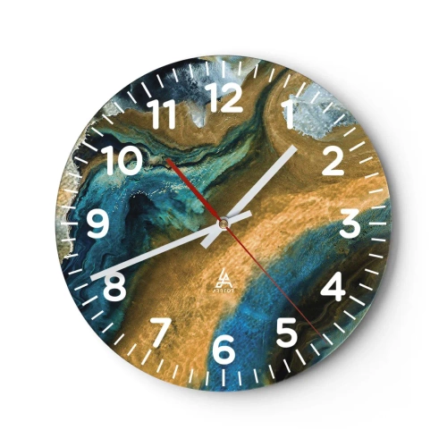 Horloge murale - Pendule murale - Bleu - jaune - influences mutuelles - 30x30 cm