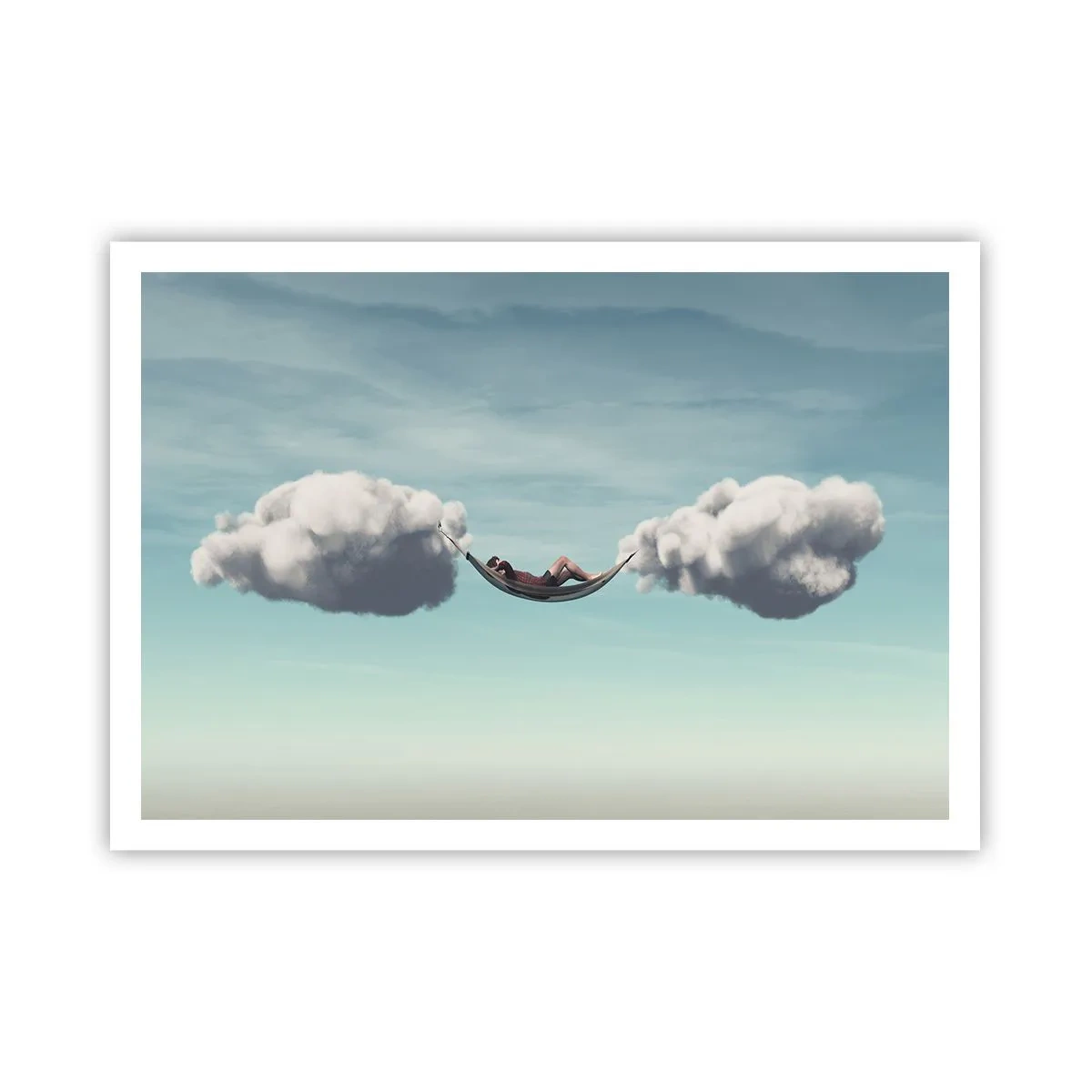 Affiche - Poster - Une personne se détendant dans un hamac suspendu dans les nuages - 100x70cm - Instant de bonheur - Décoration murale moderne pour le salon et la chambre ARTTOR