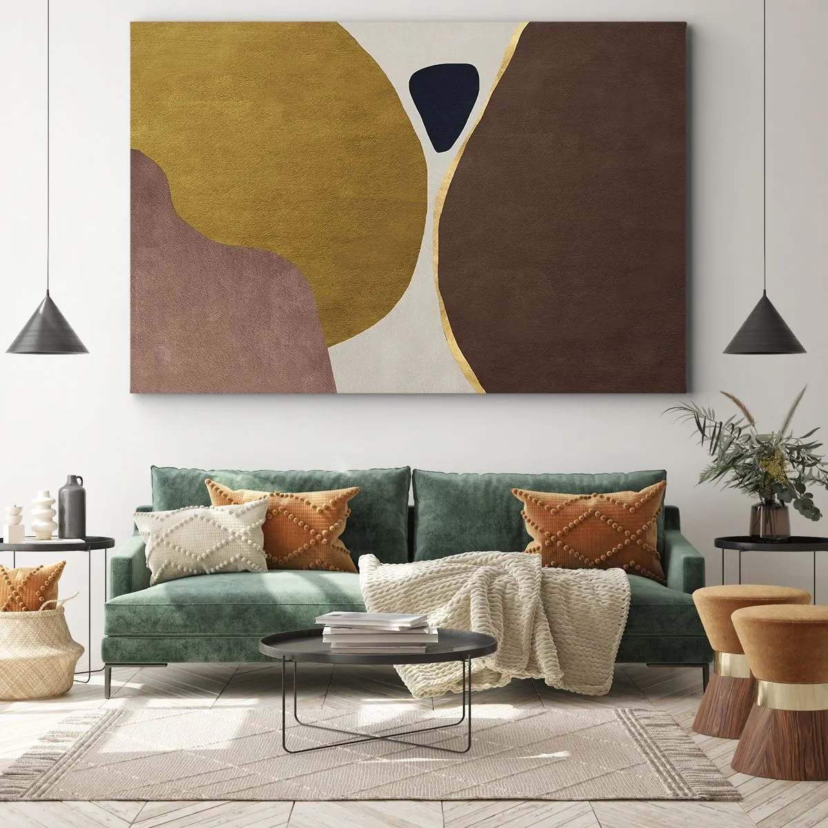 Impression sur toile - Image sur toile - Une composition abstraite avec des formes géométriques aux couleurs chaudes. - 120x80cm - L'abstraction – une place dans l'espace - Décoration murale moderne pour le salon et la chambre ARTTOR