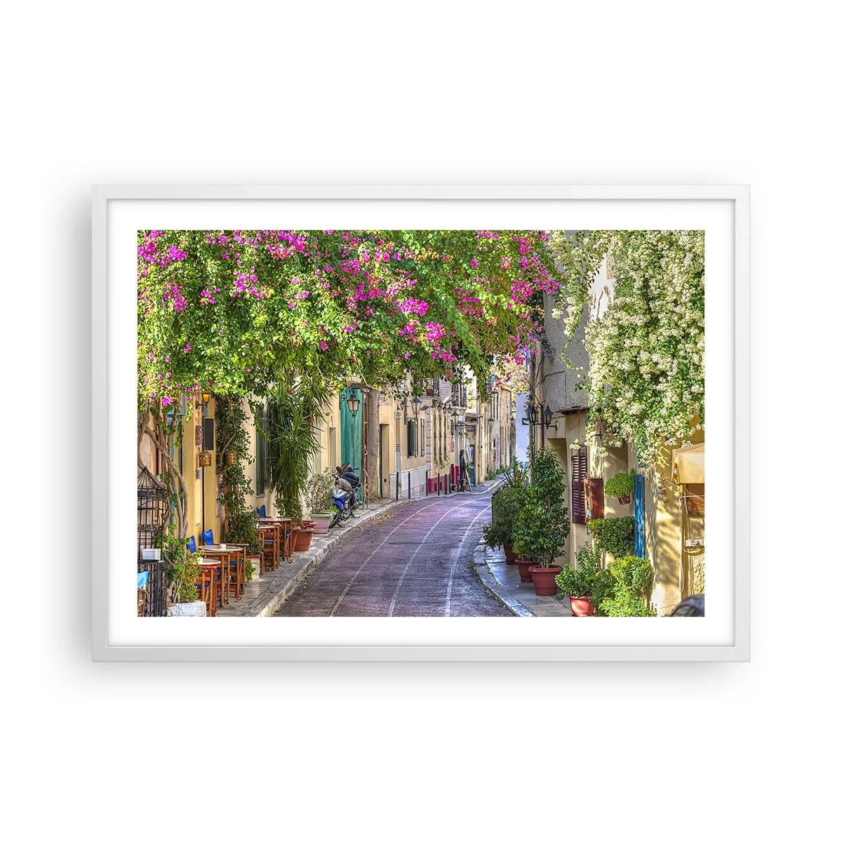 Affiche dans un cadre blanc - Poster - Allée fleurie - 70x50 cm