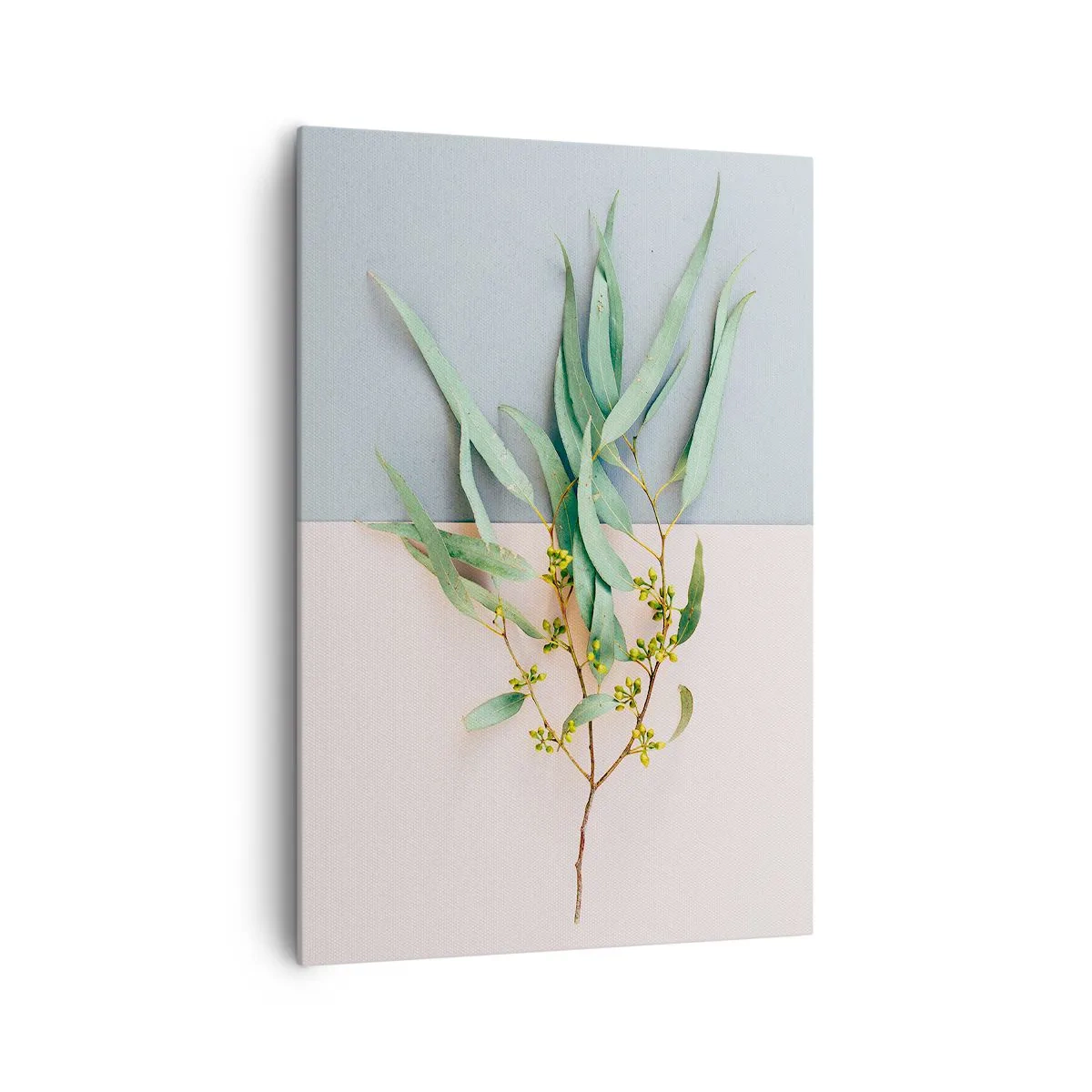 Impression sur toile - Image sur toile - Une branche avec des feuilles sur un fond de tons pastel - 70x100cm - Subtilité pastel - Décoration murale moderne pour le salon et la chambre ARTTOR