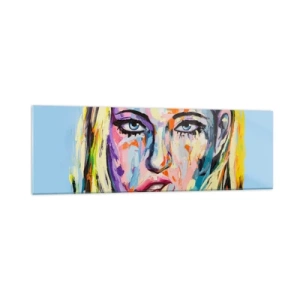 Impression sur verre - Image sur verre - Portrait coloré d'une femme dans un style abstrait - 160x50cm - Regarde-la droit dans les yeux - Décoration murale moderne pour le salon et la chambre ARTTOR