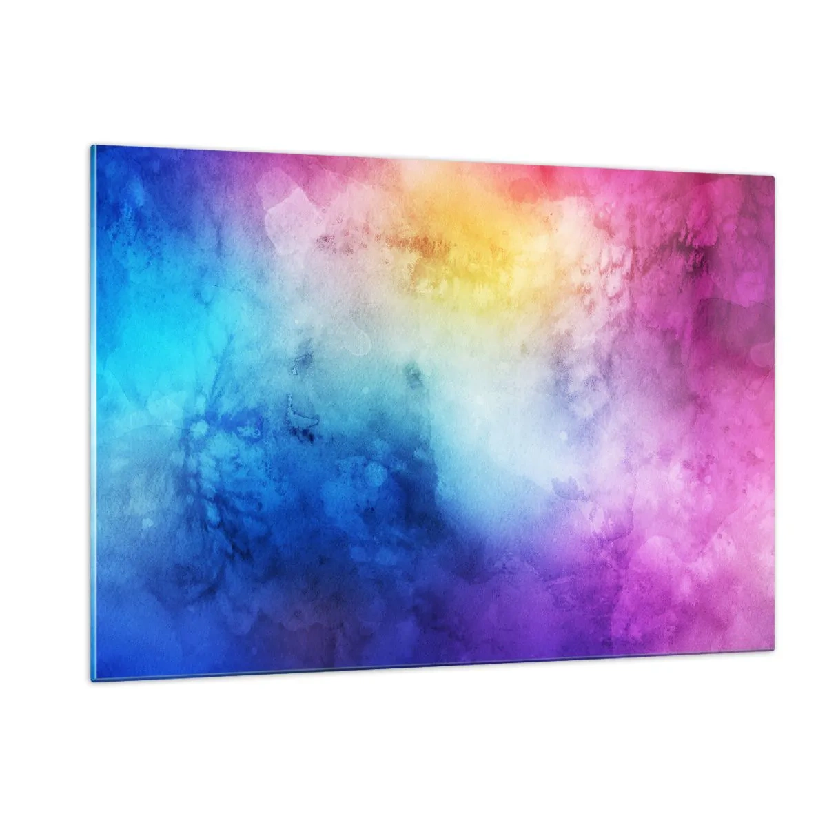 Impression sur verre - Image sur verre - Composition abstraite aux couleurs de l'arc-en-ciel avec un effet aquarelle - 120x80cm - Presque au septième ciel - Décoration murale moderne pour le salon et la chambre ARTTOR