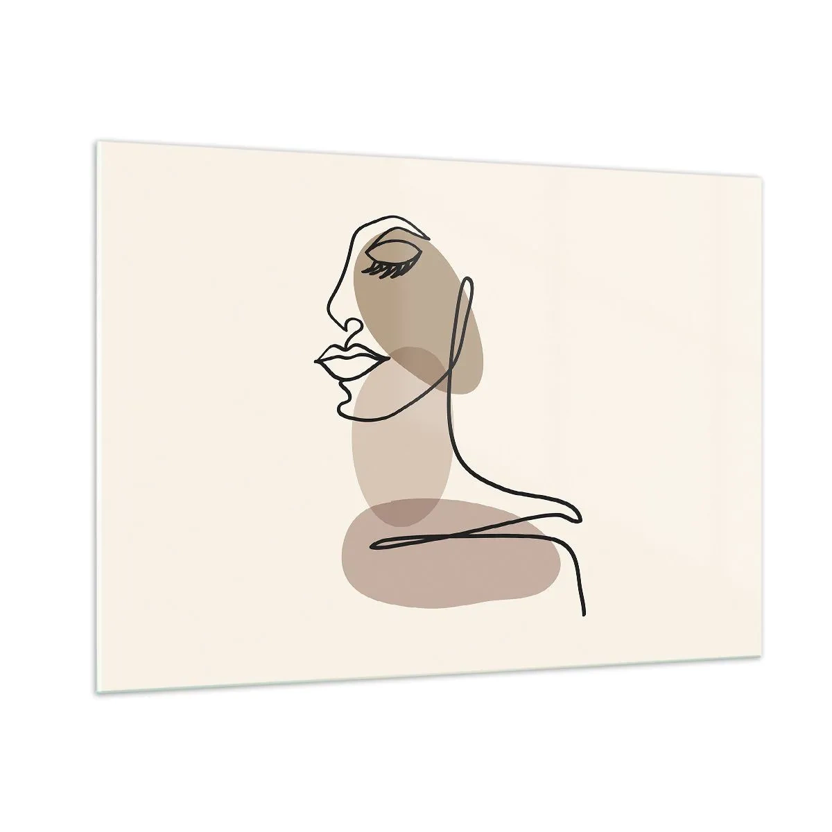 Impression sur verre - Image sur verre - Un portrait féminin minimaliste réalisé avec une ligne continue. - 100x70cm - Une certaine ligne de beauté - Décoration murale moderne pour le salon et la chambre ARTTOR
