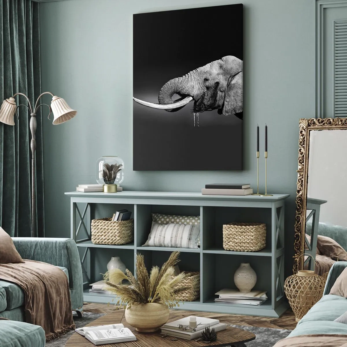 Impression sur toile - Image sur toile - Portrait noir et blanc d'un éléphant de profil - 50x70cm - Oui, c'est bon maintenant - Décoration murale moderne pour le salon et la chambre ARTTOR