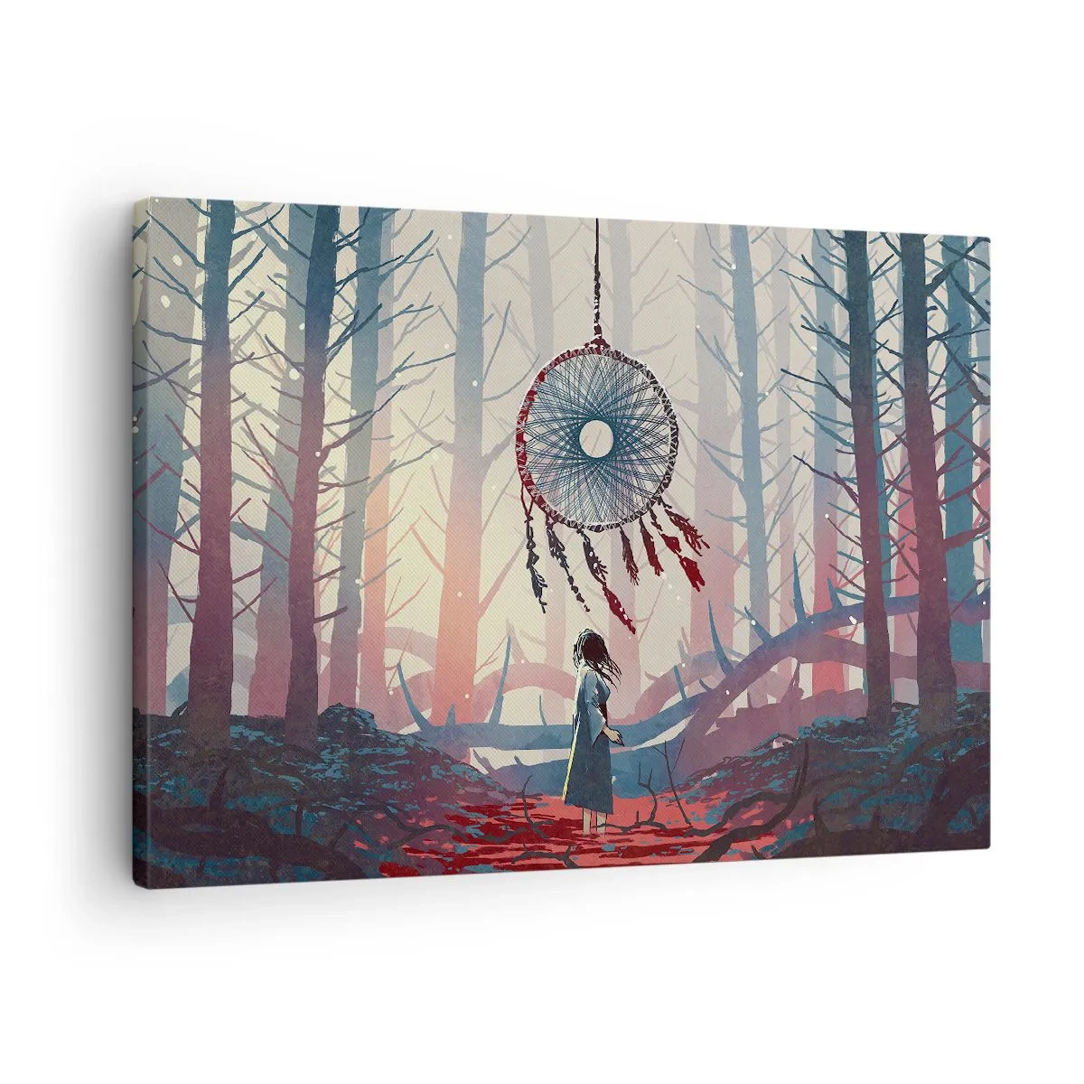 Impression sur toile - Image sur toile - Scène de forêt avec un attrape-rêves géant - 70x50cm - Rituel secret du bonheur - Décoration murale moderne pour le salon et la chambre ARTTOR