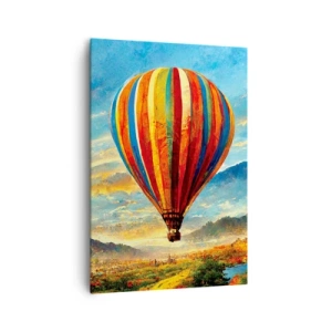 Impression sur toile - Image sur toile - Un ballon coloré au-dessus d'un paysage pittoresque - 70x100cm - Dans le silence on voit mieux - Décoration murale moderne pour le salon et la chambre ARTTOR