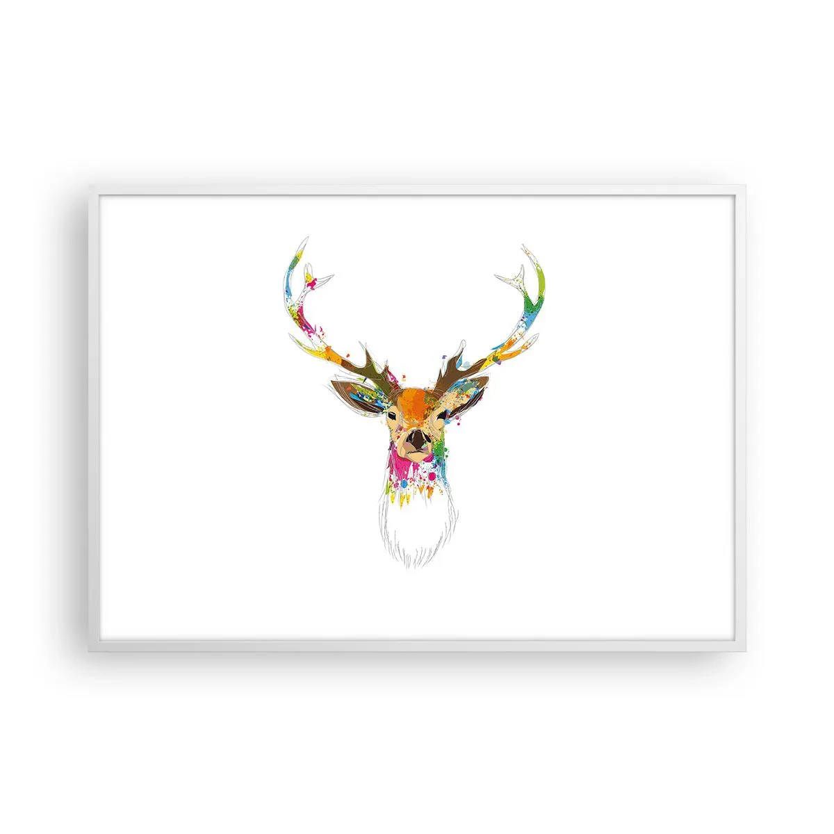 Affiche dans un cadre blanc - Poster - Un cerf doux baigné de couleur - 100x70 cm