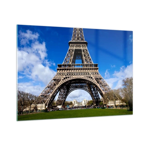 Impression sur verre - Image sur verre - La Tour Eiffel contre un ciel bleu - 100x70cm - Tout Paris à ses pieds - Décoration murale moderne pour le salon et la chambre ARTTOR