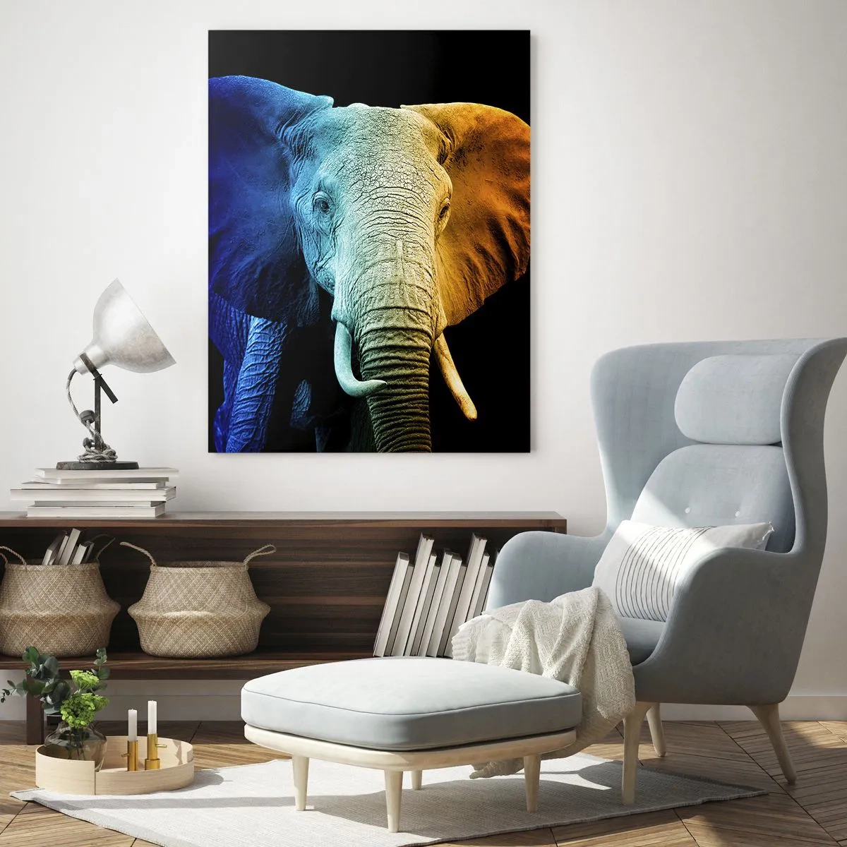 Impression sur verre - Image sur verre - Portrait d'éléphant aux couleurs de l'arc-en-ciel - 70x100cm - Excentrique, pas bizarre - Décoration murale moderne pour le salon et la chambre ARTTOR