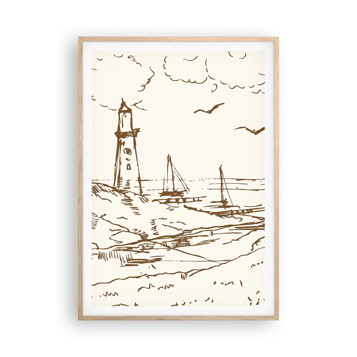 Affiche dans un chêne clair - Poster - Esquisse de souvenirs d'été - 70x100 cm