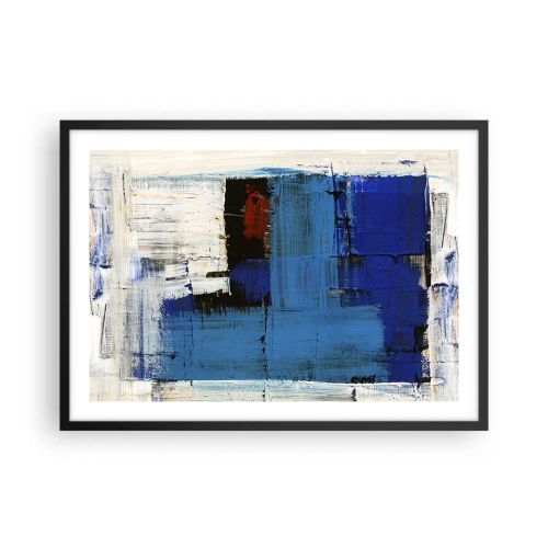 Affiche dans un cadre noir - Poster - Composition abstraite dans les tons de bleu et de blanc - 70x50cm - Secret de bleu - Décoration murale moderne pour le salon et la chambre ARTTOR