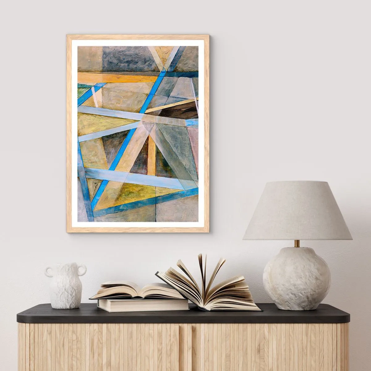 Affiche dans un chêne clair - Poster - Tout droit ou en diagonale ? - 61x91 cm