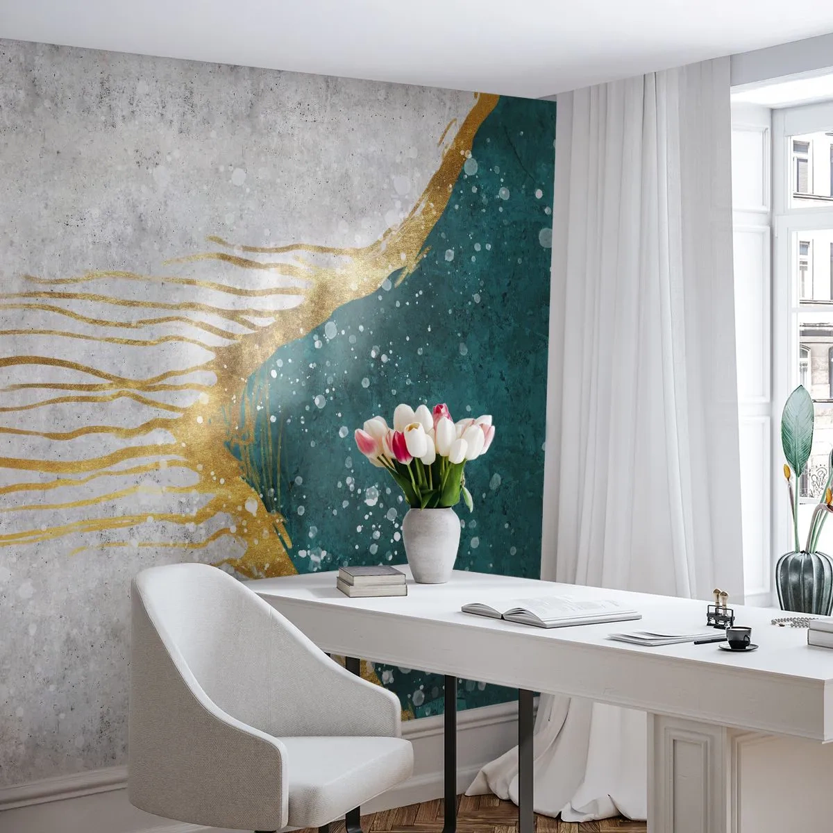 Papier Peint Photo Premium Canvas - Marée dorée - Minimalisme, Art Déco, Morceau - 350x256 cm