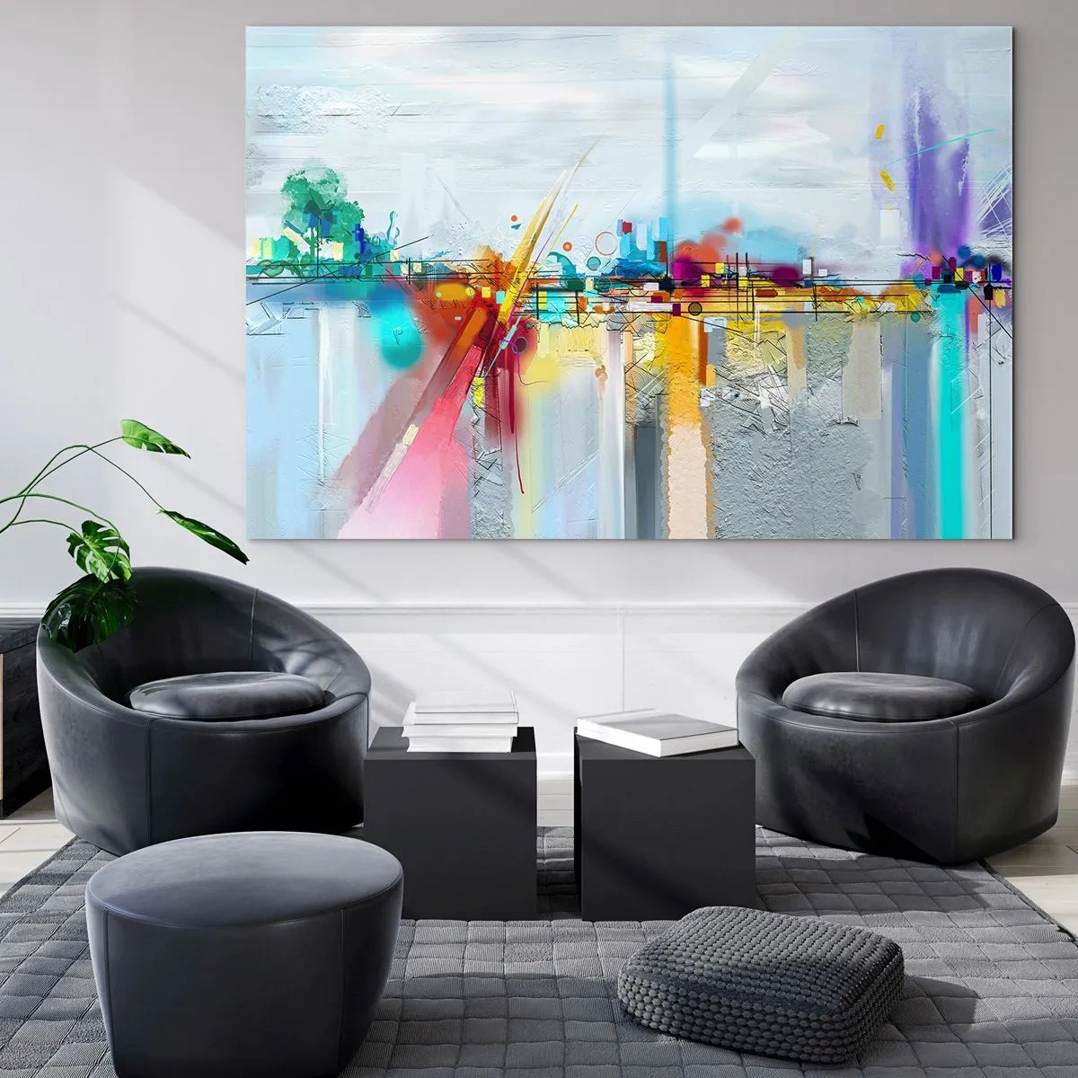 Impression sur verre - Image sur verre - Pont abstrait aux couleurs vives sur une rivière avec un fond pastel - 100x70cm - Pont de joie sur le fleuve de la vie - Décoration murale moderne pour le salon et la chambre ARTTOR