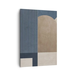 Impression sur toile - Image sur toile - Figures géométriques dans les tons beige et bleu marine avec des lignes - 50x70cm - Composition simple et en rondeur - Décoration murale moderne pour le salon et la chambre ARTTOR