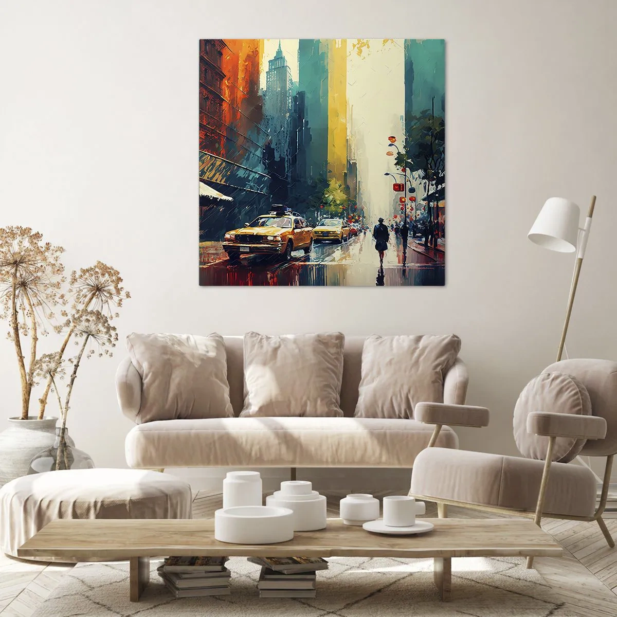 Impression sur toile - Image sur toile - New York – ici même la pluie est colorée - 60x60 cm