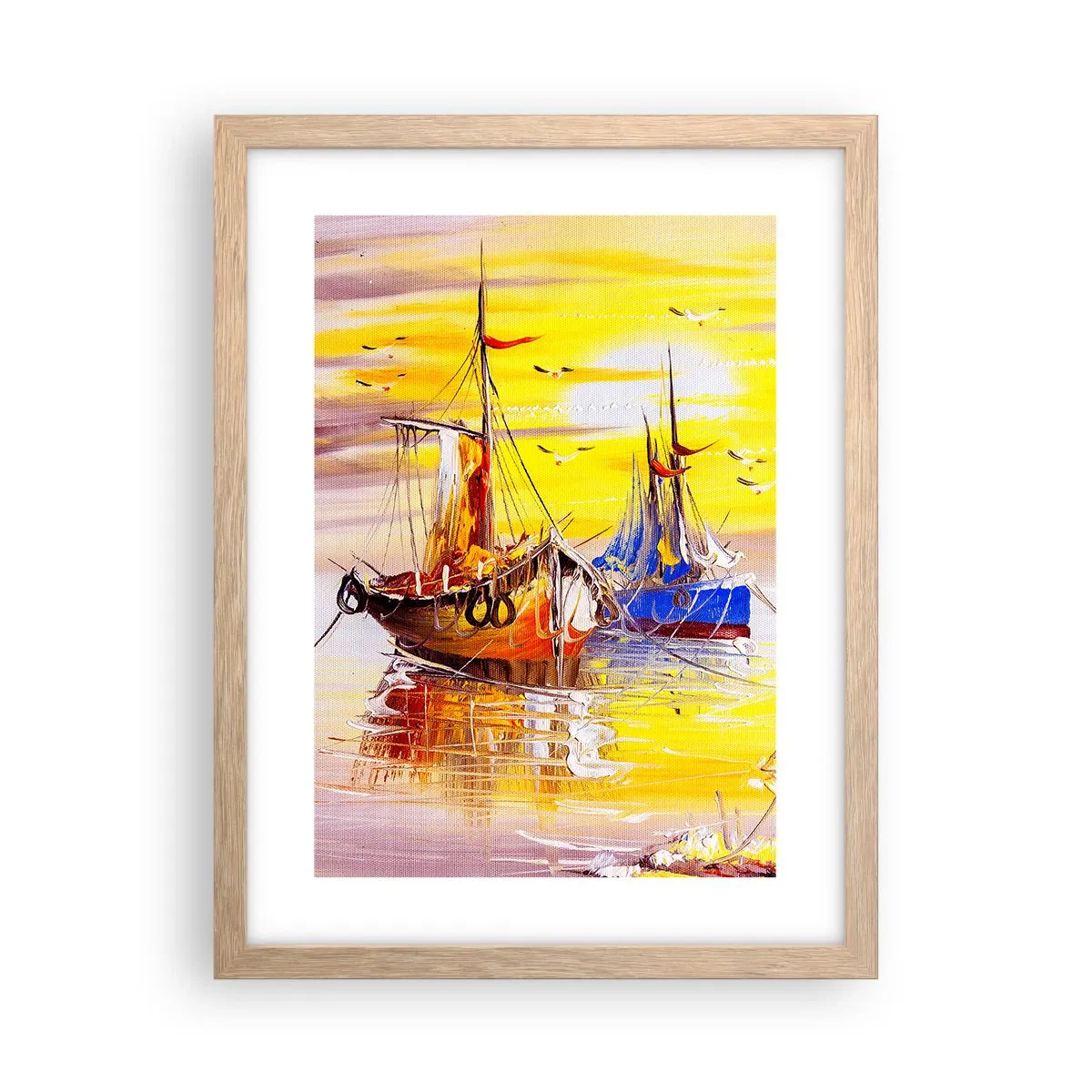Affiche dans un chêne clair - Poster - Un repos bien mérité au port - 30x40 cm