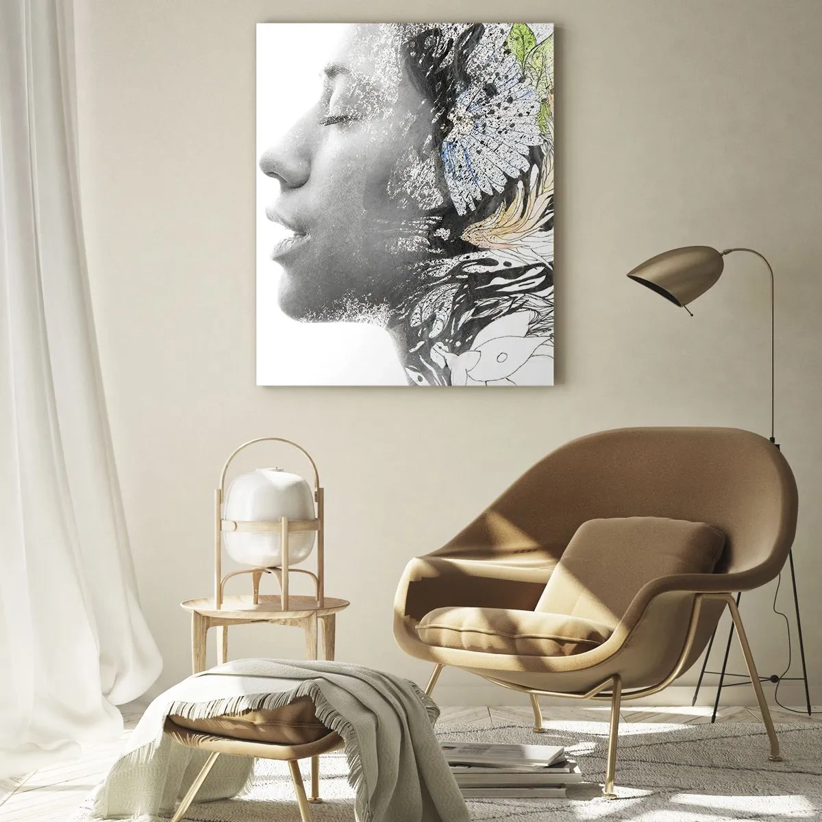 Impression sur verre - Image sur verre - Profil d'une femme dans un collage artistique de nature et de noirceur - 70x100cm - Immergé dans la nature - Décoration murale moderne pour le salon et la chambre ARTTOR