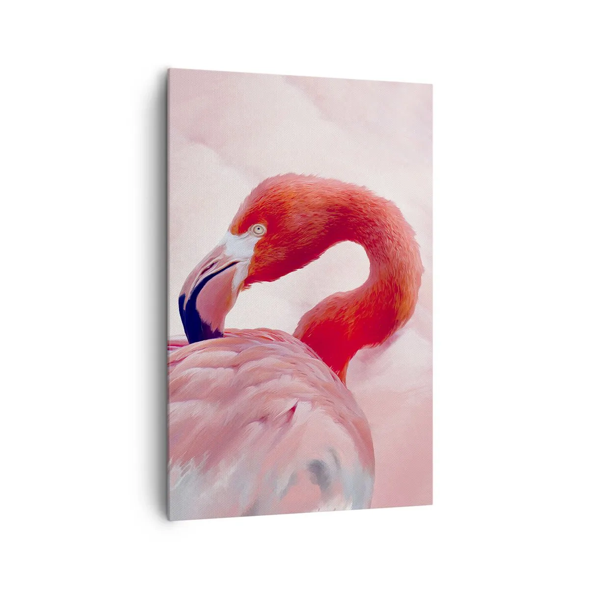 Impression sur toile - Image sur toile - Un flamant rose aux tons roses sur fond clair - 80x120cm - Beauté des oiseaux - Décoration murale moderne pour le salon et la chambre ARTTOR