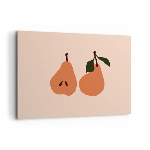 Impression sur toile - Image sur toile - Une illustration minimaliste de deux poires sur fond beige. - 100x70cm - La douceur elle-même - Décoration murale moderne pour le salon et la chambre ARTTOR