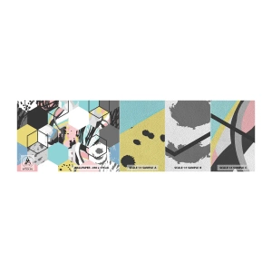 Échantillon de Papier Peint Premium Sand - Hexagones et cubes en six couleurs - Abstraction, Morceau, Modèle moderne - 100x30 cm