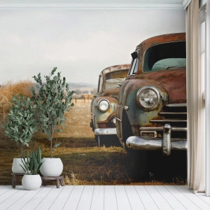 Papier Peint Photo Premium Sand - Repos bien mérité - Vieille voiture, Automobile, Ancien - 250x175 cm