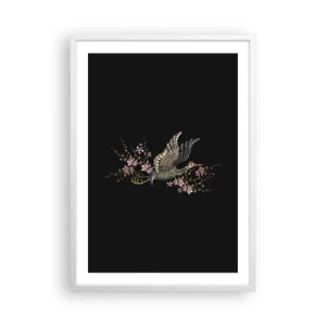 Affiche dans un cadre blanc - Poster - Oiseau brodé exotique - 50x70 cm