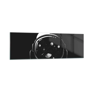 Impression sur verre - Image sur verre - Un casque d'astronaute minimaliste avec vue sur l'espace - 160x50cm - Sympa la vue - Décoration murale moderne pour le salon et la chambre ARTTOR
