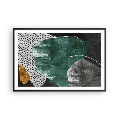 Affiche dans un cadre noir - Poster - Abstraction colorée avec feuille d'or - 91x61 cm
