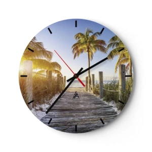 Horloge murale - Pendule murale - Jetée en bois dans un paysage tropical - 30x30cm - Directement au paradis - Décoration murale moderne pour le salon, la cuisine et la chambre ARTTOR