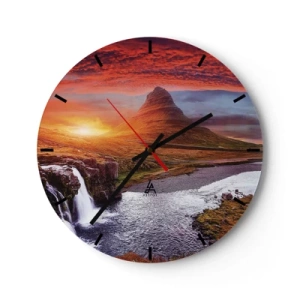 Horloge murale - Pendule murale - Un paysage pittoresque avec une montagne, une cascade et un coucher de soleil - 30x30cm - Vue de la terre du milieu - Décoration murale moderne pour le salon, la cuisine et la chambre ARTTOR
