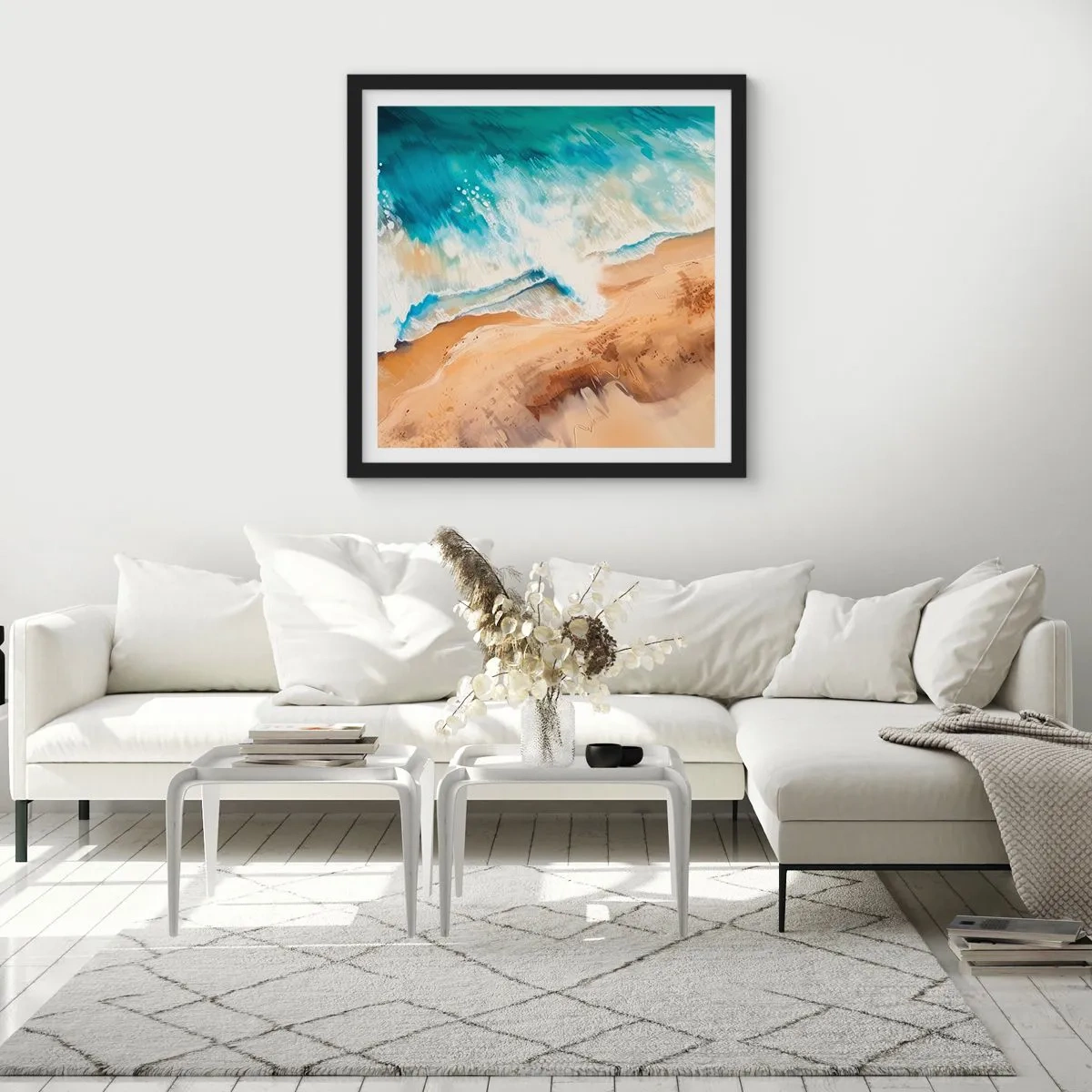 Affiche dans un cadre noir - Poster - La vague qui revient - 60x60 cm