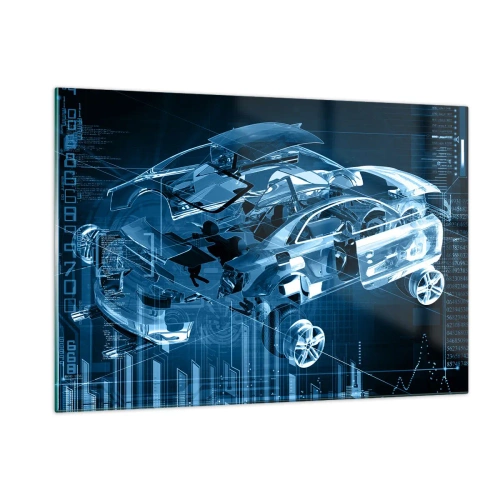 Impression sur verre - Image sur verre - Schéma technologique d'une voiture de style futuriste - 120x80cm - Anatomie de l'ingénierie - Décoration murale moderne pour le salon et la chambre ARTTOR