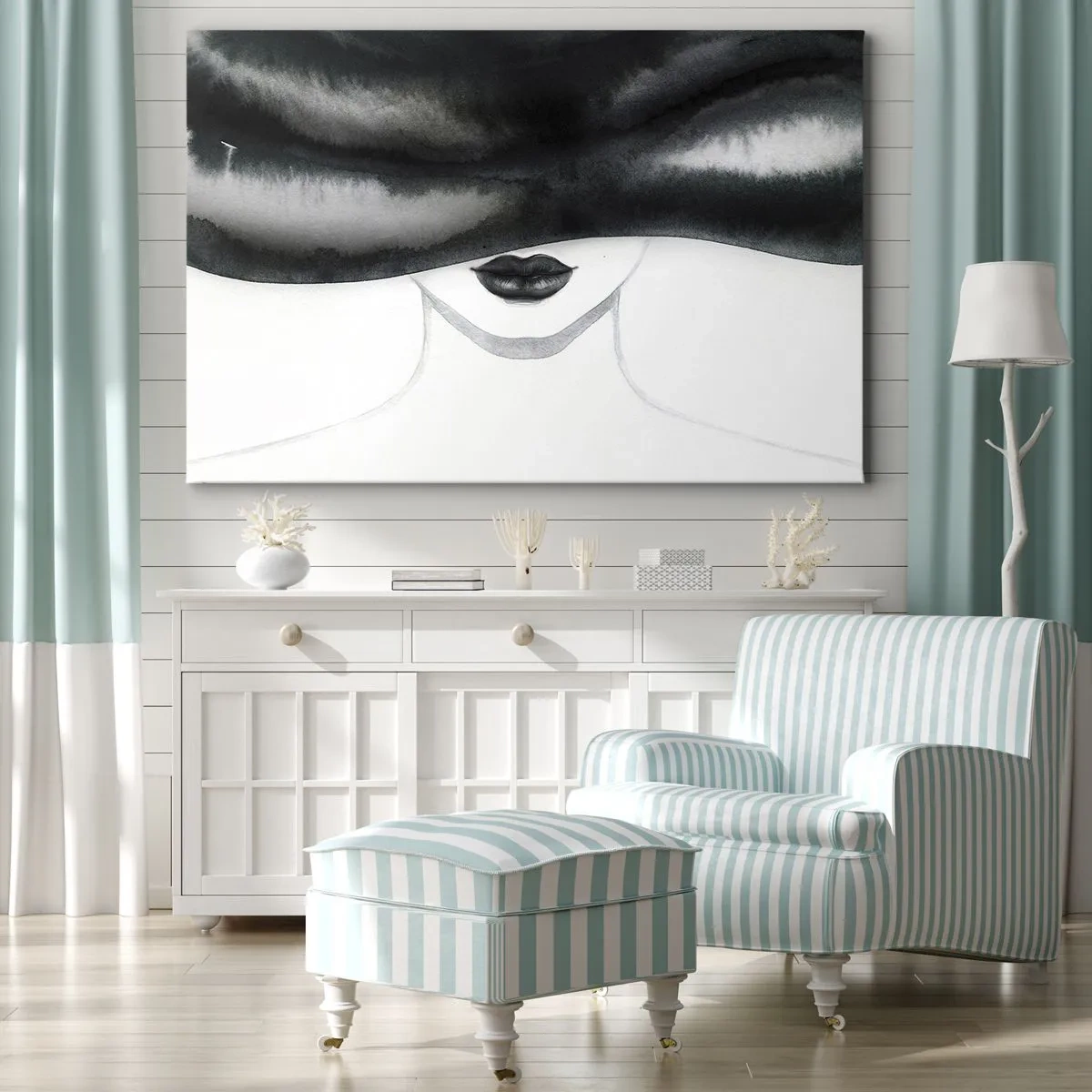 Impression sur toile - Image sur toile - Un portrait subtil d'une femme au visage couvert dans un style monochrome. - 70x50cm - Un mystère sensuel - Décoration murale moderne pour le salon et la chambre ARTTOR