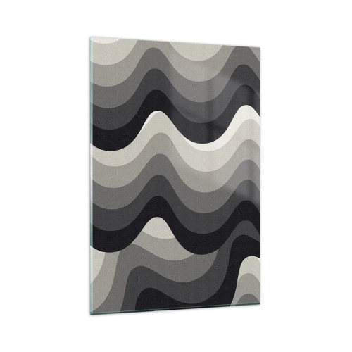 Impression sur verre - Image sur verre - Motifs ondulés noirs et blancs dans des tons de gris - 80x120cm - Vague après vague - Décoration murale moderne pour le salon et la chambre ARTTOR