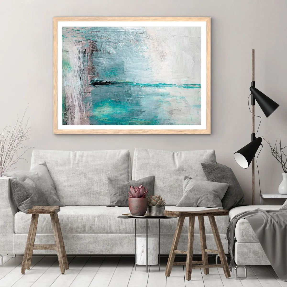 Affiche dans un chêne clair - Poster - Horizontalement en bleu - 100x70 cm