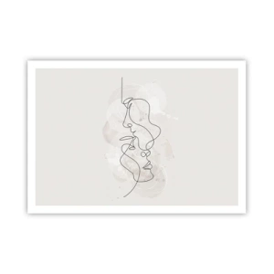 Affiche - Poster - Contour abstrait de deux visages sur fond clair - 100x70cm - Emmêlé dans une étreinte - Décoration murale moderne pour le salon et la chambre ARTTOR