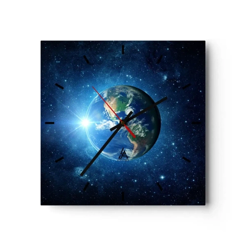 Horloge murale - Pendule murale - La Terre dans l'espace entourée d'étoiles et de lumière - 30x30cm - Nous sommes au paradis - Décoration murale moderne pour le salon et la chambre ARTTOR