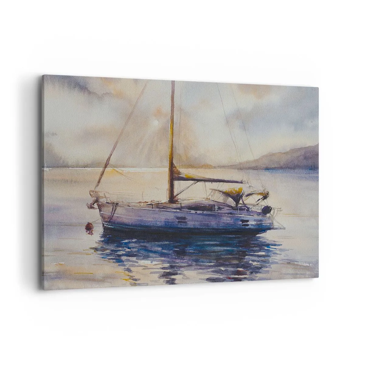 Impression sur toile - Image sur toile - Un yacht sur une mer calme au coucher du soleil - 120x80cm - Soirée sur la baie - Décoration murale moderne pour le salon et la chambre ARTTOR