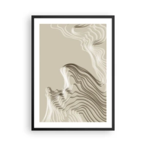 Affiche dans un cadre noir - Poster - Ondes superposées dans des tons beige et marron - 50x70cm - Topographie artistique - Décoration murale moderne pour le salon et la chambre ARTTOR
