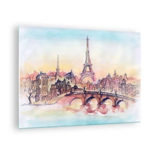 Impression sur verre - Image sur verre - Un panorama de Paris avec la Tour Eiffel dans un style aquarelle délicat - 70x50cm - La seule ville de ce type au monde - Décoration murale moderne pour le salon et la chambre ARTTOR
