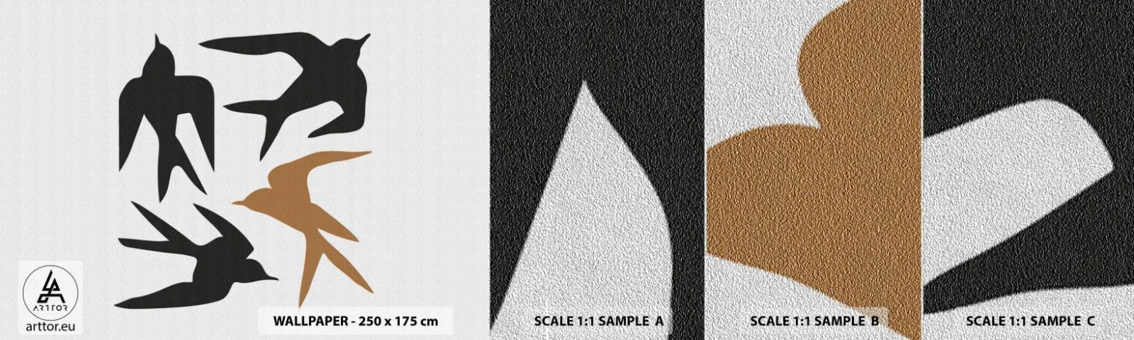 Échantillon de Papier Peint Premium Sand - Avaler du plaisir - Bohème, Des oiseaux, Minimalisme - 100x30 cm