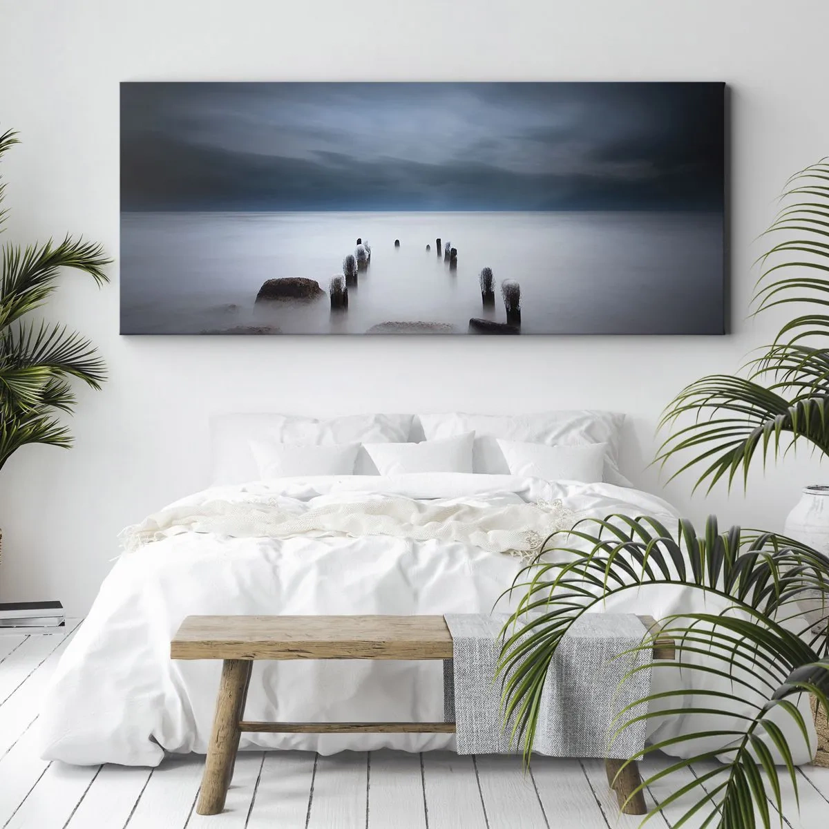 Impression sur toile - Image sur toile - La vieille jetée sur fond de mer calme - 140x50cm - Lac pensif - Décoration murale moderne pour le salon et la chambre ARTTOR