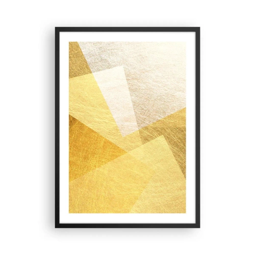 Affiche dans un cadre noir - Poster - Abstraction géométrique dorée avec un effet métallique - 50x70cm - Météo géométrique - Décoration murale moderne pour le salon et la chambre ARTTOR