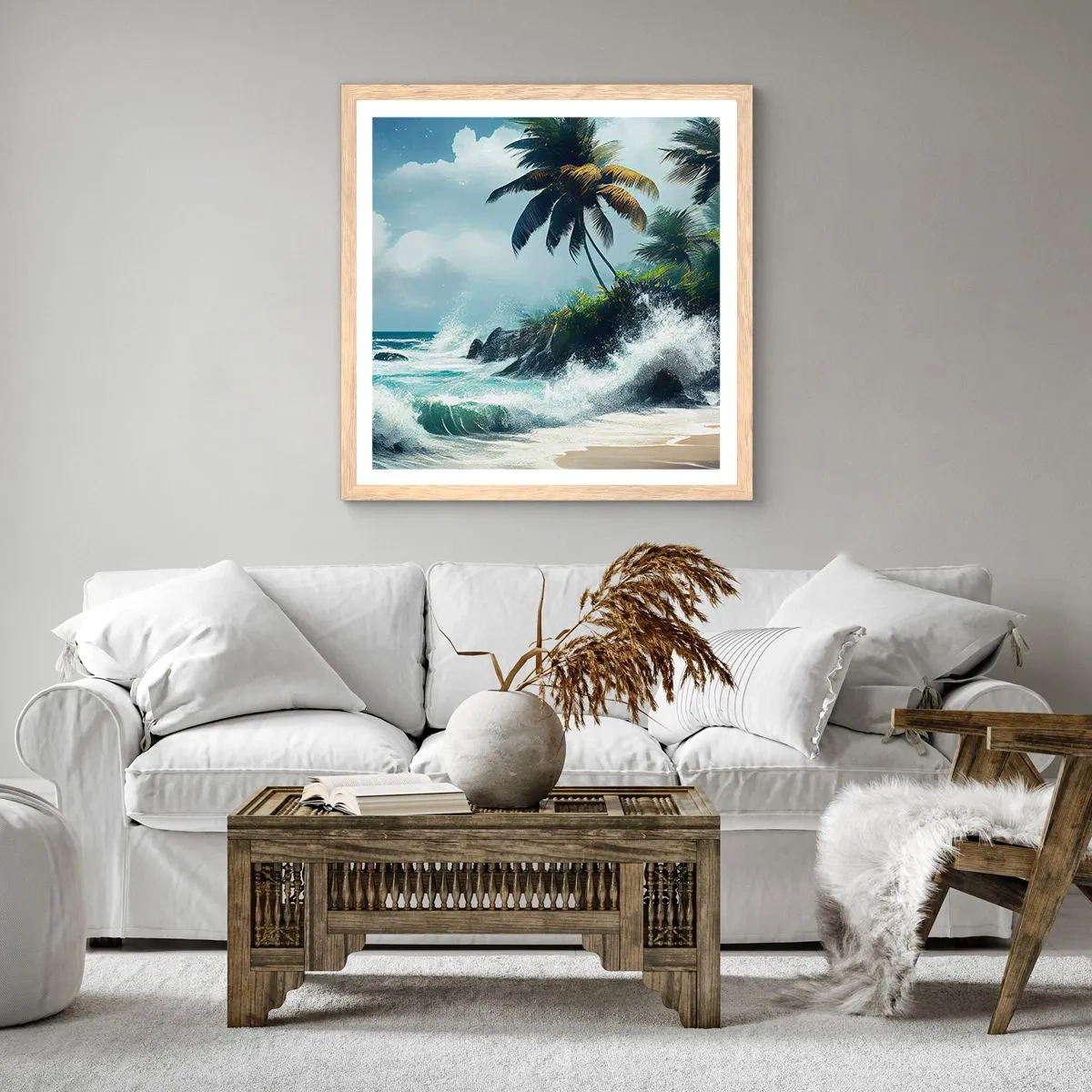 Affiche dans un chêne clair - Poster - Sur une côte tropicale - 40x40 cm