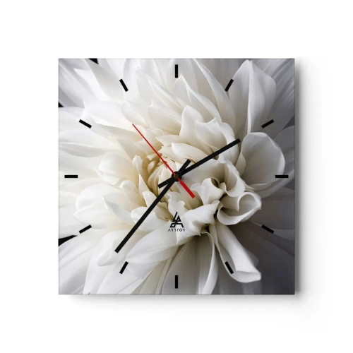 Horloge murale - Pendule murale - Une délicate fleur blanche sur fond noir dans une composition élégante - 30x30cm - Le matin de la jeune mariéé - Décoration murale moderne pour le salon et la chambre ARTTOR